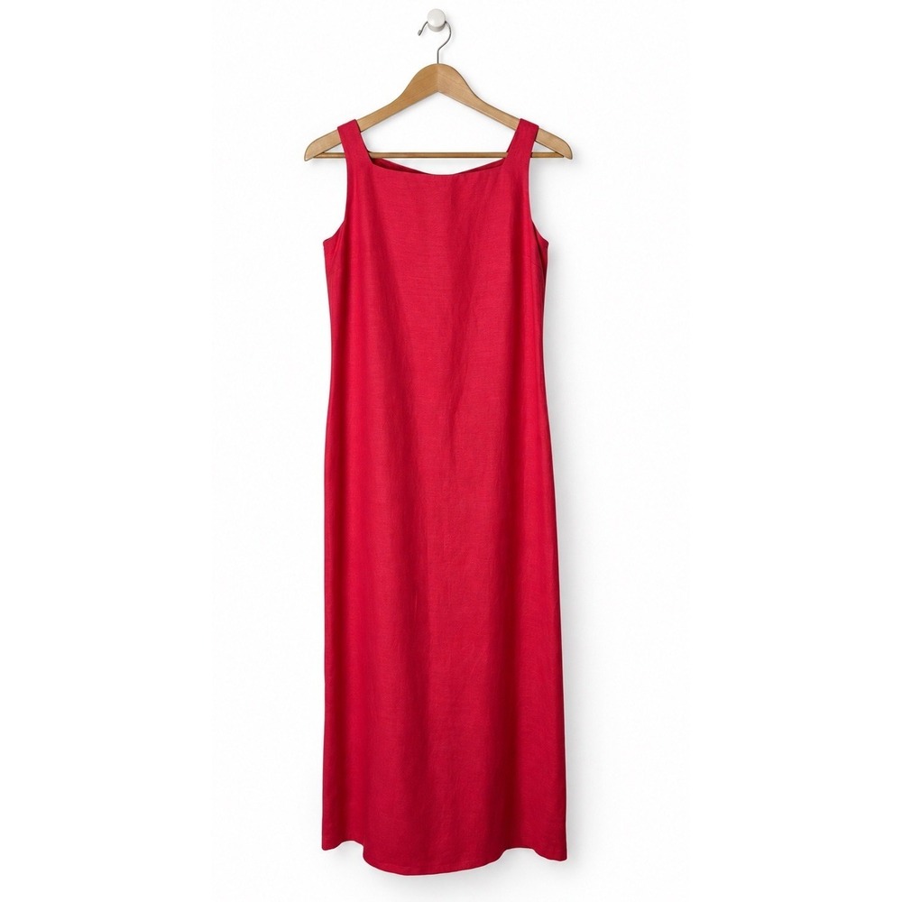 Cynthia Howie Maxi Dress Women 8 Hot Pink Linen Square Neck Lagenlook Preppy